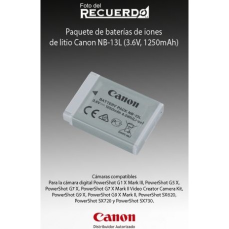 Paquete de baterías de iones de litio Canon NB-13L (3.6V, 1250mAh)