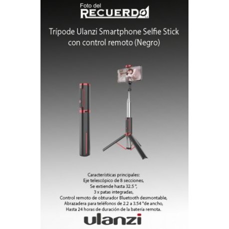 Trípode Ulanzi Smartphone Selfie Stick con control remoto (Negro)