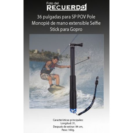 36 pulgadas para SP POV Pole Monopie de mano extensible Selfie Stick para Gopro.