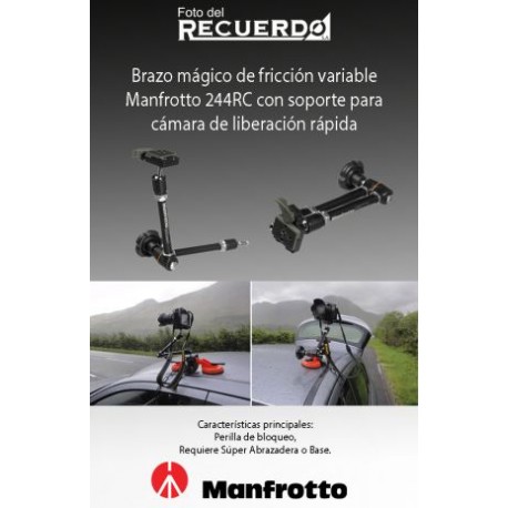 Brazo mágico de fricción variable Manfrotto 244RC con soporte para cámara de liberación rápida