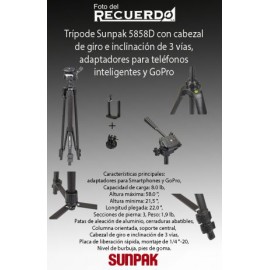 Trípode Sunpak 5858D con cabezal de giro e inclinación de 3 vías, adaptadores para teléfonos inteligentes y GoPro