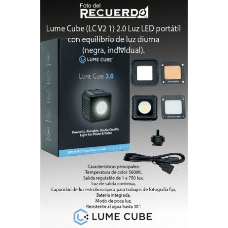 Lume Cube (LC V2 1) 2.0 Luz LED portátil con equilibrio de luz diurna (negra, individual)