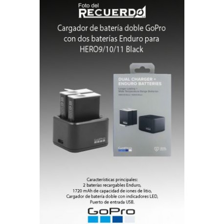 Cargador de batería doble GoPro con dos baterías Enduro para HERO9/10/11 Black