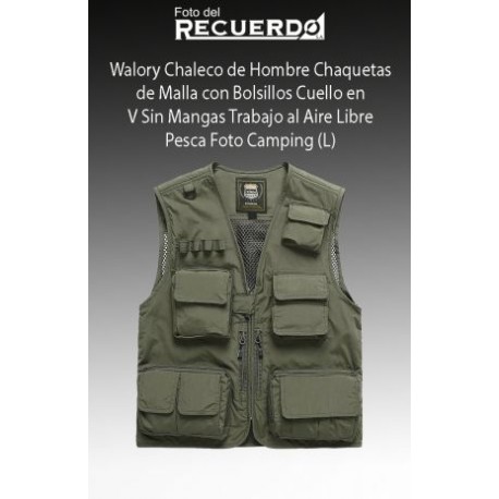 Walory Chaleco de Hombre Chaquetas de Malla con Bolsillos Cuello en V Sin Mangas Trabajo al Aire Libre Pesca Foto Camping (L)