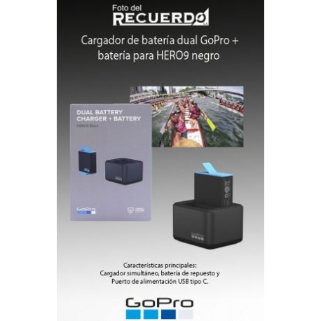 Cargador de batería dual GoPro + batería para HERO9 negro