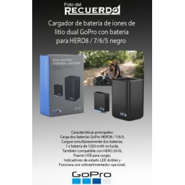 Cargador de batería de iones de litio dual GoPro con batería para HERO8 / 7/6/5 negro