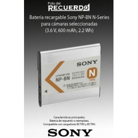 Batería recargable Sony NP-BN N-Series para cámaras seleccionadas (3.6 V, 600 mAh, 2.2 Wh)