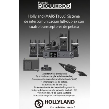 Hollyland (MARS T1000) Sistema de intercomunicación full-duplex con cuatro transceptores de petaca