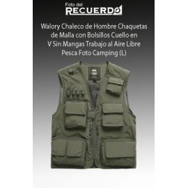 Walory Chaleco de Hombre Chaquetas de Malla con Bolsillos Cuello en V Sin Mangas Trabajo al Aire Libre Pesca Foto Camping (L)