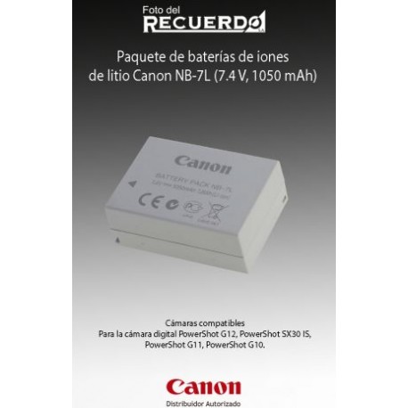 Paquete de baterías de iones de litio Canon NB-7L (7.4 V, 1050 mAh)