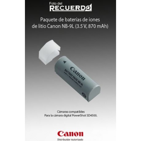 Paquete de baterías de iones de litio Canon NB-9L (3.5 V, 870 mAh)