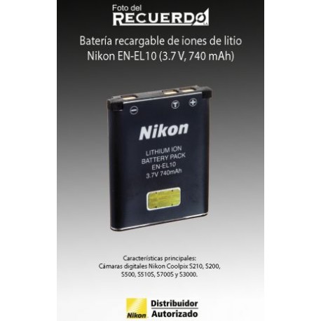 Batería recargable de iones de litio Nikon EN-EL10 (3.7 V, 740 mAh)