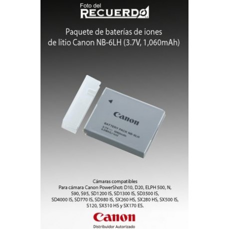 Paquete de baterías de iones de litio Canon NB-6LH (3.7V, 1,060mAh)