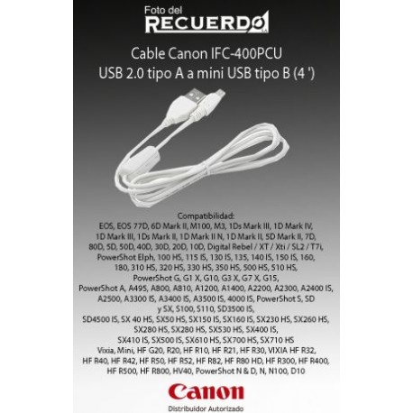 Cable Canon IFC-400PCU USB 2.0 tipo A a mini USB tipo B (4 ')