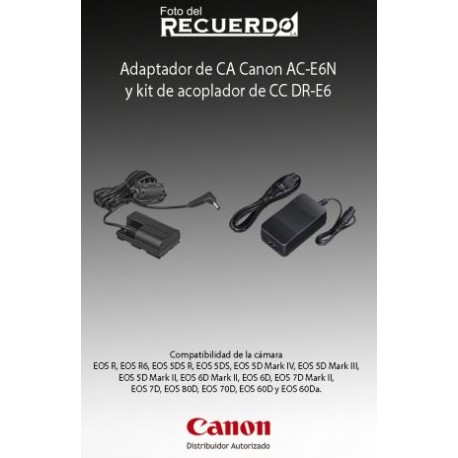 Adaptador de CA Canon AC-E6N y kit de acoplador de CC DR-E6