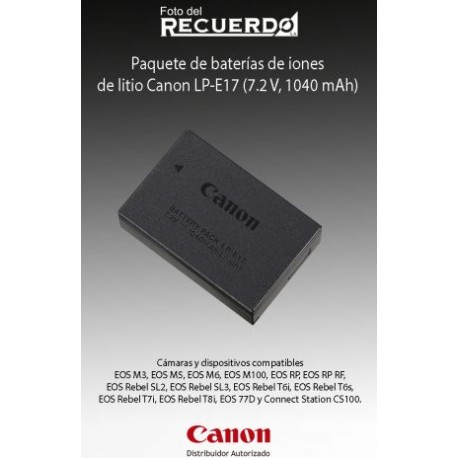 Paquete de baterías de iones de litio Canon LP-E17 (7.2 V, 1040 mAh)