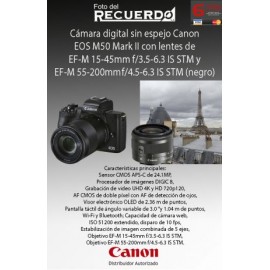 Cámara digital sin espejo Canon EOS M50 Mark II con lentes de EF-M 15-45mm f/3.5-6.3 IS STM y EF-M 55-200mm f/4.5-6.3 IS STM (n