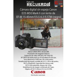 Cámara digital sin espejo Canon EOS M50 Mark II con lente de  EF-M 15-45mm f/3.5-6.3 IS STM (negro)