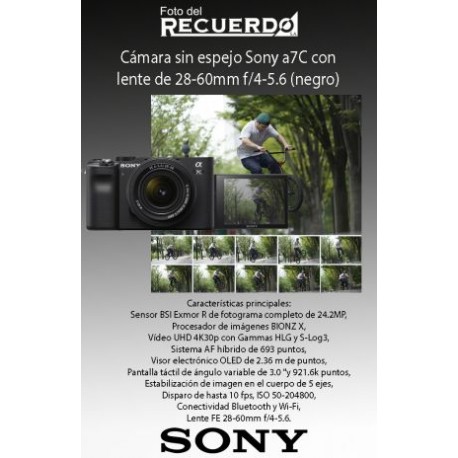 Cámara sin espejo Sony a7C con lente de 28-60mm f/4-5.6 (negro)
