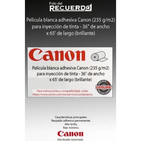 Película blanca adhesiva Canon (235 g/m2) para inyección de tinta - 36" de ancho x 65' de largo (brillante)