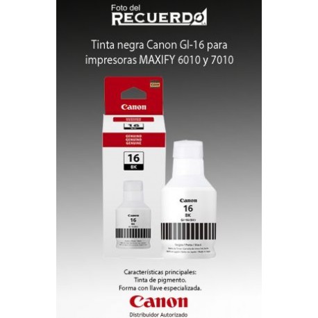 Tinta negra Canon GI-16 para impresoras MAXIFY 6010 y 7010