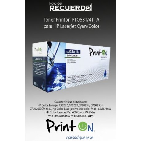 Tóner Printon PTO531/411A para HP Laserjet Cyan/Color