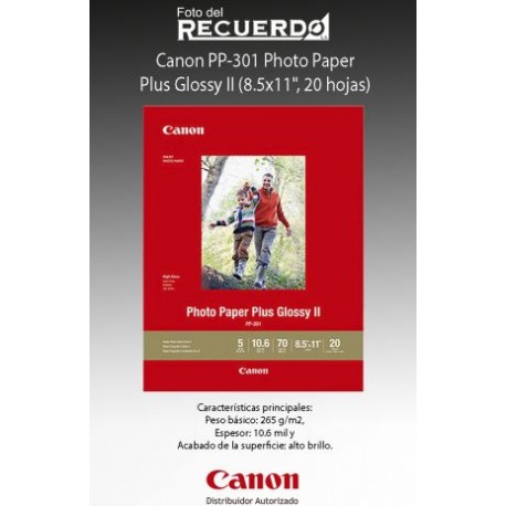 Canon PP-301 Photo Paper Plus Glossy II (8.5x11", 20 hojas)