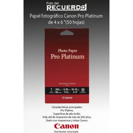 Papel fotográfico Canon Pro Platinum de 4 x 6 "(50 hojas)