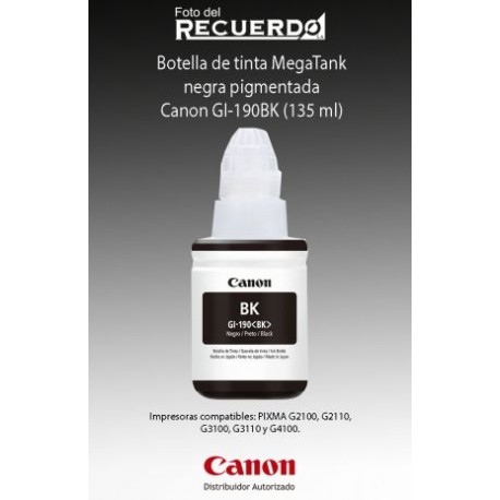 Botella de tinta MegaTank negra pigmentada Canon GI-190BK (135 ml)