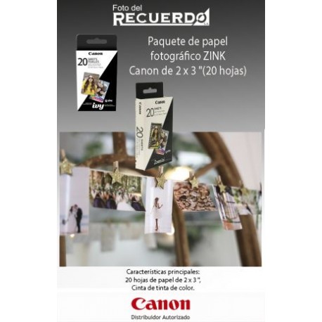 Paquete de papel fotográfico ZINK Canon de 2 x 3 "(20 hojas)