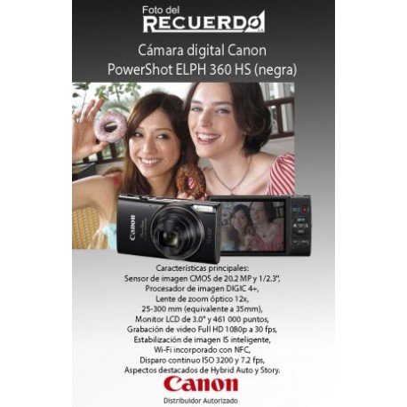 Cámara digital Canon PowerShot ELPH 360 HS (negra)