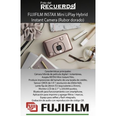 FUJIFILM INSTAX Mini LiPlay Hybrid Instant Camera (Rubor dorado)