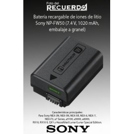 Batería recargable de iones de litio Sony NP-FW50 (7.4 V, 1020 mAh, embalaje a granel)