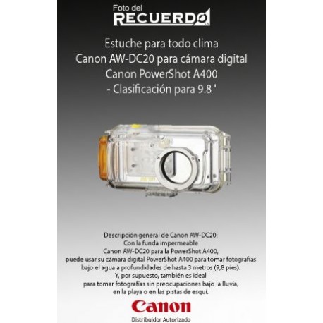 Estuche para todo clima Canon AW-DC20 para cámara digital Canon PowerShot A400 - Clasificación para 9.8 '